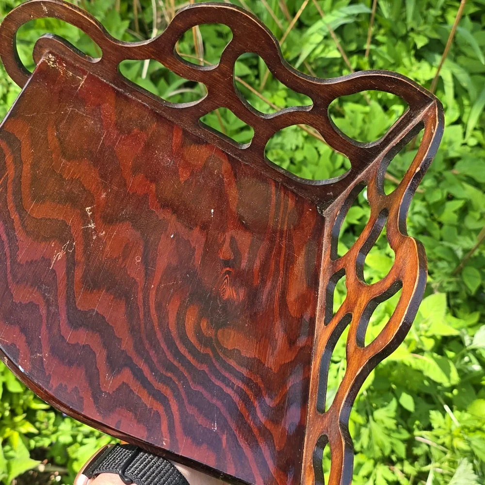 Vintage MCM Scroll Wood Corner one Shelf Walnut 21